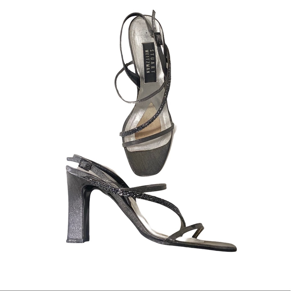 Stuart Weitzman Silver with Beaded Trim Sandals